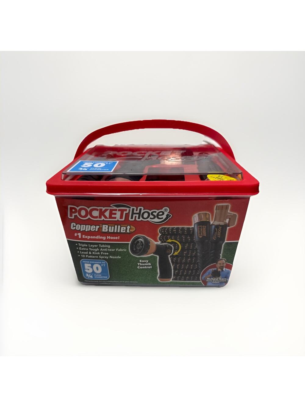 Pocket Hose Copper Bullet Expandable Garden Hose 50 FT with Thumb Spray Nozzle